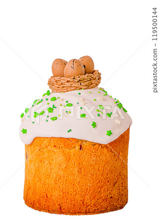 Homemade Easter cake, paska isolated on white background 119500144