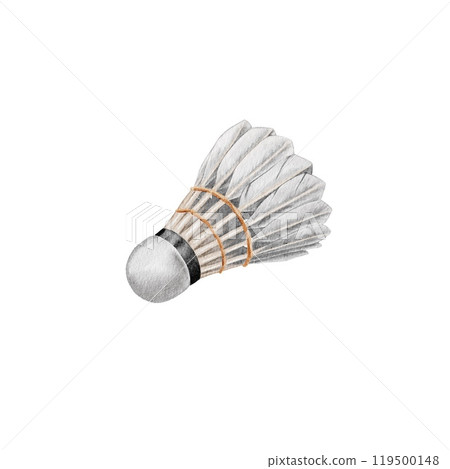 Tennis accessories, shuttlecock Watercolor Illustration element on white. For printing in booklets, typography on the theme of sports. 119500148