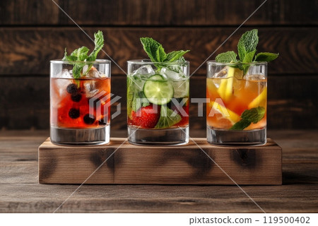 Bartender preparing delicious summer cocktails with fresh ingredients Bartender preparing delicious summer cocktails with fresh ingredients 119500402