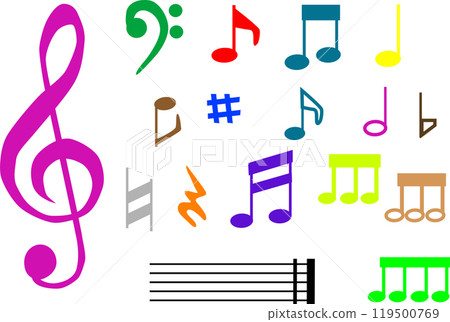 A set of colorful and cute musical notes 119500769