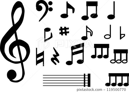 Set of monochrome musical note symbols Set of monochrome musical note symbols 119500770