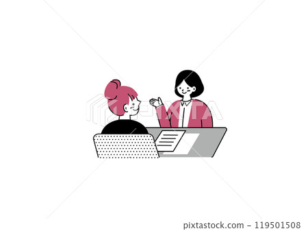 Illustration of a girl receiving an explanation 119501508