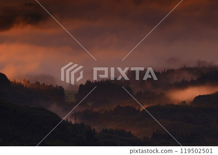 Oshu City, Iwate Prefecture, dawn scenery 119502501