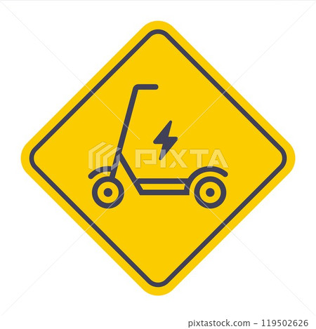 Black electric scooter icon with lightning. Black electric scooter icon with lightning. 119502626