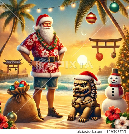 沖繩海灘、風獅和聖誕老人 119502735