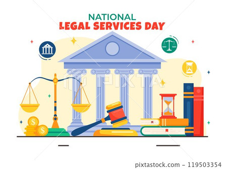 National Legal Services Day Vector Illustration featuring Scales and law books to Justice and Equal Rights for Everyone in Society in a Background 119503354