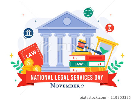National Legal Services Day Vector Illustration featuring Scales and law books to Justice and Equal Rights for Everyone in Society in a Background 119503355