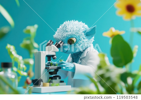 A blue creature wearing a lab coat 119503548