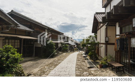 Gifu Prefecture: Old Nakasendo Magome-juku / Retro townscape and stone pavement [Kisoji, September] 119503680