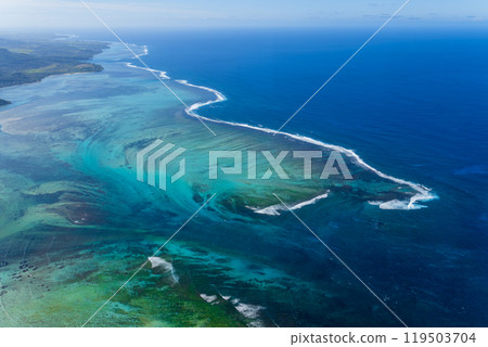 Hidden treasures of Mauritius: aerial view of underwater waterfalls. Hidden treasures of Mauritius: aerial view of underwater waterfalls. 119503704