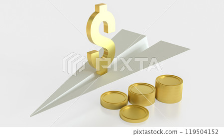 The Gold Dollar symbol on paper plane for Business concept 3d rendering. The Gold Dollar symbol on paper plane for Business concept 3d rendering. 119504152