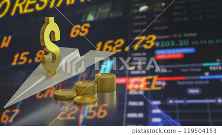 The Gold Dollar symbol  on  paper plane for Business concept 3d rendering. 119504153