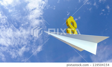 The Gold Dollar symbol on paper plane for Business concept 3d rendering. The Gold Dollar symbol on paper plane for Business concept 3d rendering. 119504154