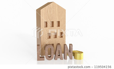 The wood house and gold coins for home loan concept 3d rendering. 119504156