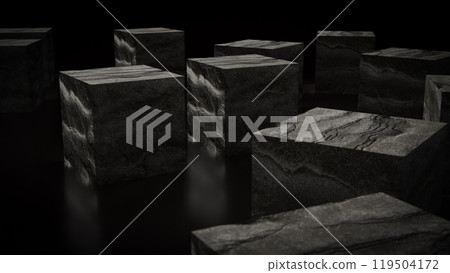 The Stone cube rock on black Background 3d rendering. The Stone cube rock on black Background 3d rendering. 119504172