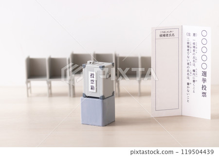 Ballot, miniature ballot box, voting table 119504439
