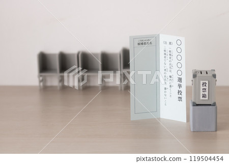 Ballot, miniature ballot box, voting table 119504454