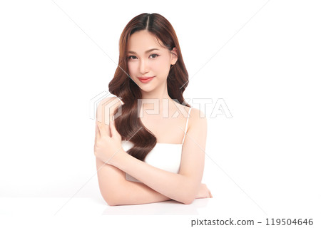 Beautiful young asian woman with clean fresh skin on white background, Face care, Facial treatment, Cosmetology, beauty and spa, Asian women portrait. 119504646