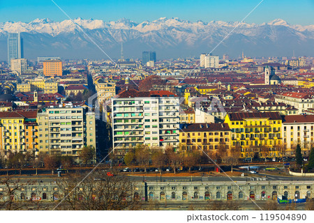 Cityscape of Turin with snowy Alps 119504890
