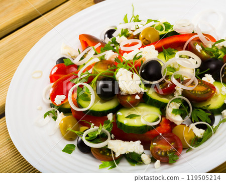 Shopska salad - dish of Balkan cuisine Shopska salad - dish of Balkan cuisine 119505214