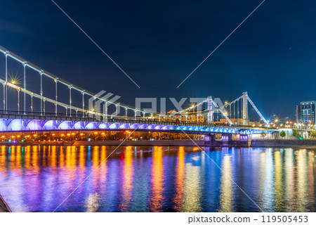 Krymsky Bridge or Crimean Bridge in Moscow at summer night 119505453
