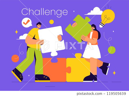Challenge Vector Illustration featuring a Businessman Running to the Top of a Graph and Overcoming Obstacles to Achieve Success in a Flat Background Challenge Vector Illustration featuring a Businessman Running to the Top of a Graph and Overcoming Obstacles to Achieve Success in a Flat Background 119505639