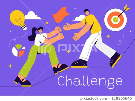 Challenge Vector Illustration featuring a Businessman Running to the Top of a Graph and Overcoming Obstacles to Achieve Success in a Flat Background Challenge Vector Illustration featuring a Businessman Running to the Top of a Graph and Overcoming Obstacles to Achieve Success in a Flat Background 119505640