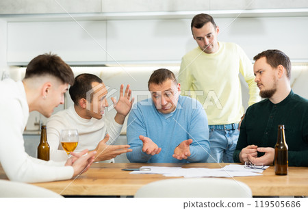 Friends comforting upset man receiving unpleasant news Friends comforting upset man receiving unpleasant news 119505686