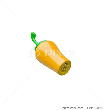 3d vector of orange hot pepper with seeds cut in half on a white background. 119505878