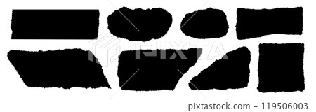 Black torn paper pieces, notebook pages with ripped edges, notepaper pieces for scrapbooking. Black torn paper pieces, notebook pages with ripped edges, notepaper pieces for scrapbooking. 119506003