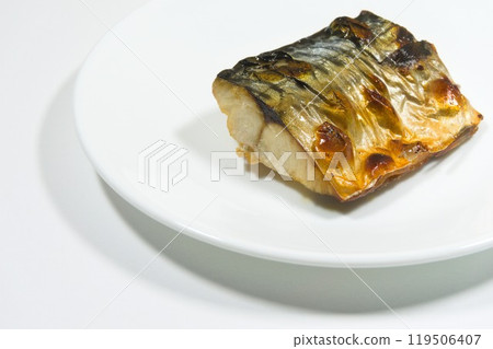 A taste of autumn! Golden grilled salted mackerel (Scomber japonicus) 119506407