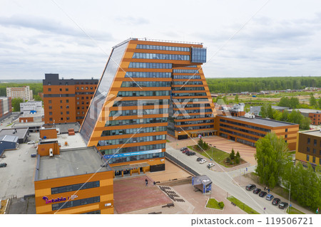 Aerial view of the modern building of the Technopark in Akademgorodok Aerial view of the modern building of the Technopark in Akademgorodok 119506721