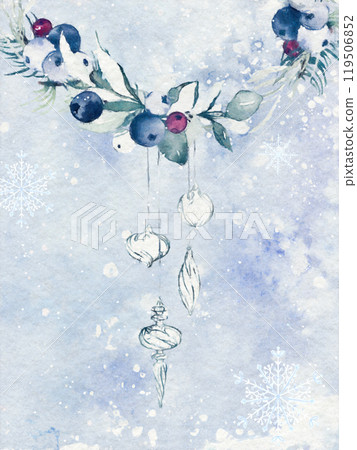 Winter watercolor and Christmas ornaments Winter watercolor and Christmas ornaments 119506852