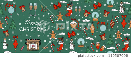 Christmas pattern in sketch style. Hand drawn illustration.	 119507096