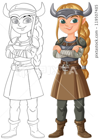 Viking Warrior Girl Illustration 119507485