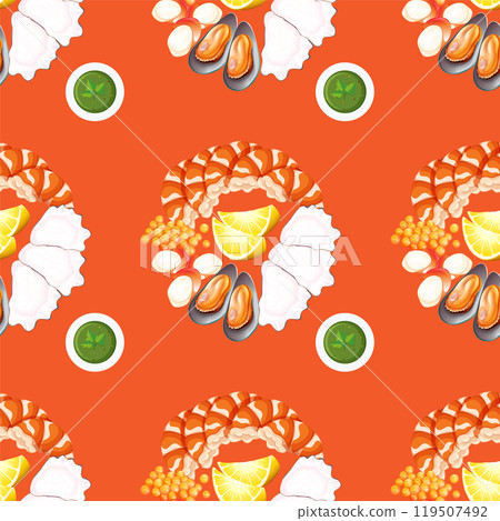 Vibrant Seafood Pattern with Citrus Vibrant Seafood Pattern with Citrus 119507492