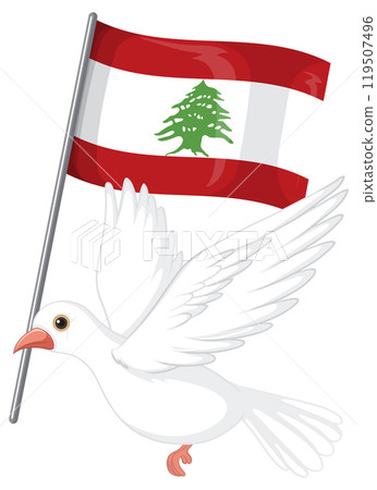 Dove Holding Lebanese Flag Illustration Dove Holding Lebanese Flag Illustration 119507496