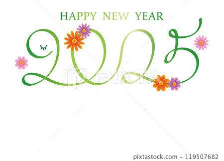 A simple New Year's card template with a stylish flower and snake design A simple New Year's card template with a stylish flower and snake design 119507682
