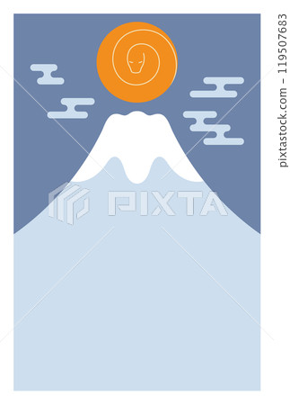 Mysterious New Year's card template 2 with snake, first sunrise and Mt. Fuji Mysterious New Year's card template 2 with snake, first sunrise and Mt. Fuji 119507683