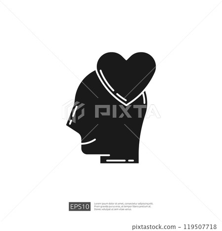 A silhouette of a human head with a heart symbol above, representing the connection between emotions and mental health. A silhouette of a human head with a heart symbol above, representing the connection between emotions and mental health. 119507718