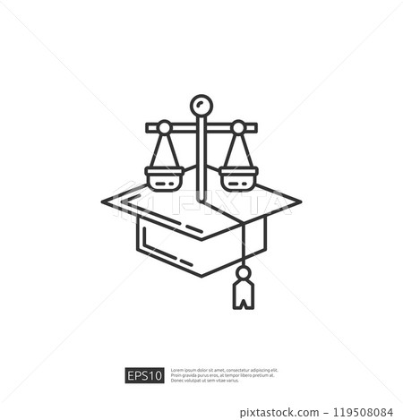 Law school graduation cap icon vector illustration.  Symbol of education, justice and legal degree.  Simple flat line design. 119508084