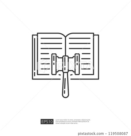 Law book and gavel icon. Legal education, legislation, court, justice, law firm, attorney, lawyer, legal services, judge, legal system, judicial system, law enforcement, lawsuit. Law book and gavel icon. Legal education, legislation, court, justice, law firm, attorney, lawyer, legal services, judge, legal system, judicial system, law enforcement, lawsuit. 119508087