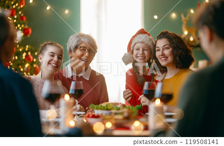 family celebrating Christmas family celebrating Christmas 119508141