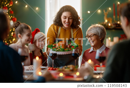 family celebrating Christmas family celebrating Christmas 119508143