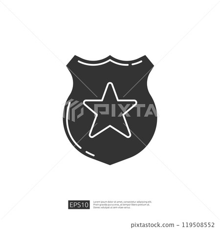 The image depicts a simple, stylized police badge featuring a star, representing law enforcement and authority. 119508552