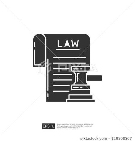 The image depicts a legal document with the word "LAW" prominently displayed, alongside a gavel, symbolizing justice and the legal system. 119508567