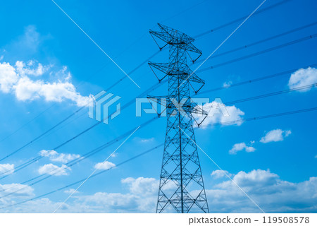 A power transmission tower seen in the autumn sky a-1 119508578