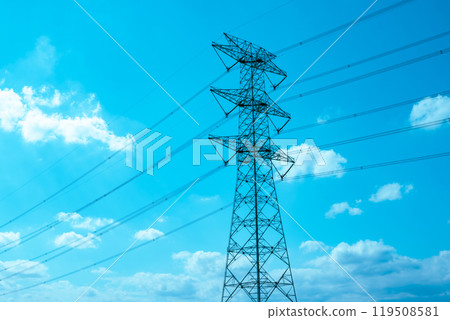 Power line tower looking up at the autumn sky a-4 light color Power line tower looking up at the autumn sky a-4 light color 119508581