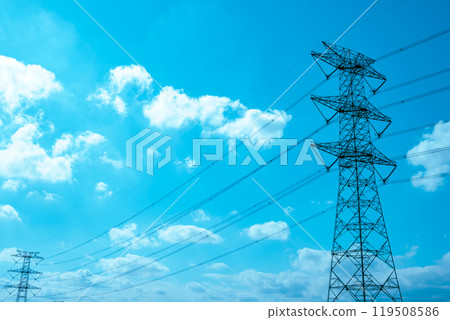 輸電線路塔仰望秋日B-4淺色 119508586