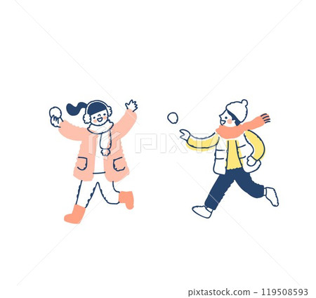 Boy and girl playing snowballs 119508593